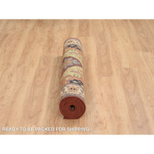 Load image into Gallery viewer, 4&#39;1&quot;x10&#39;3&quot; Terracotta Red, Natural Dyes Hand Spun Wool, Hand Knotted Antiqued Fine Heriz Re-Creation Densely Woven, Wide Runner Oriental Rug FWR389742