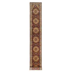 2'5"x20'1" Terracotta Red, Antiqued Fine Heriz Re-Creation, Densely Woven Natural Dyes, Hand Spun Wool Hand Knotted, XL Runner Oriental Rug FWR389760