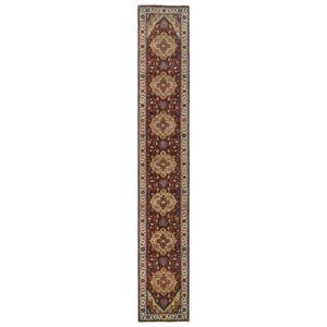 2'7"x16' Terracotta Red, Hand Knotted Antiqued Fine Heriz Re-Creation Densely Woven, Natural Dyes Hand Spun Wool, XL Runner Oriental Rug FWR389796