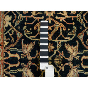 2'7"x12' Midnight Blue, Antiqued Fine Heriz Re-Creation, Densely Woven Natural Dyes, Pure Wool Hand Knotted, Runner Oriental Rug FWR389814