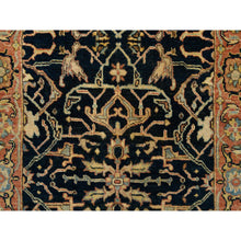 Load image into Gallery viewer, 2&#39;7&quot;x12&#39; Midnight Blue, Antiqued Fine Heriz Re-Creation, Densely Woven Natural Dyes, Pure Wool Hand Knotted, Runner Oriental Rug FWR389814