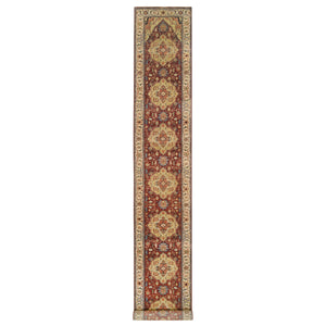 2'6"x18'2" Terracotta Red, Hand Spun Wool Hand Knotted, Antiqued Fine Heriz Re-Creation, Densely Woven Natural Dyes, XL Runner Oriental Rug FWR389820