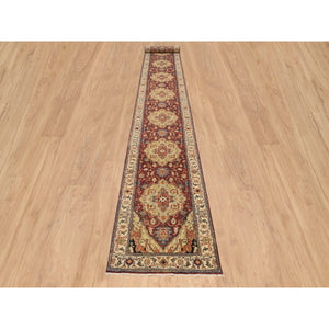 2'6"x18'2" Terracotta Red, Hand Spun Wool Hand Knotted, Antiqued Fine Heriz Re-Creation, Densely Woven Natural Dyes, XL Runner Oriental Rug FWR389820