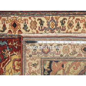 2'6"x18'2" Terracotta Red, Hand Spun Wool Hand Knotted, Antiqued Fine Heriz Re-Creation, Densely Woven Natural Dyes, XL Runner Oriental Rug FWR389820