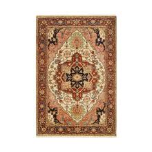 Load image into Gallery viewer, 4&#39;1&quot;x6&#39;2&quot; Ivory, Antiqued Fine Heriz Re-Creation Pure Wool, Hand Knotted, Oriental Rug FWR389832
