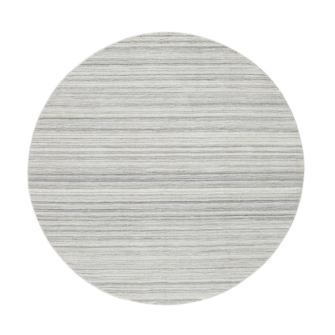 6'x6' Platinum Gray and Cream, Thick and Plush Plain Hand Loomed, Undyed Natural Wool Modern Design, Round Oriental Rug FWR389910