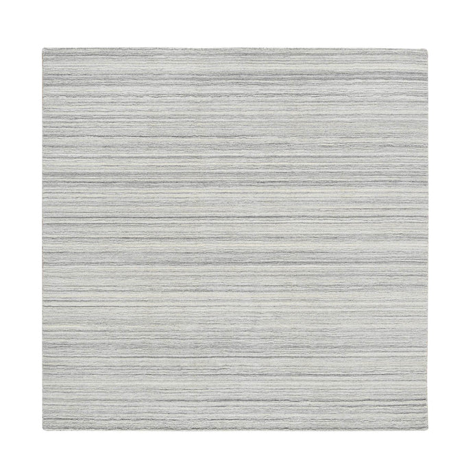 6'x6' Platinum Gray and Cream, Modern Design Thick and Plush, Plain Hand Loomed Undyed Natural Wool, Square Oriental Rug FWR389916