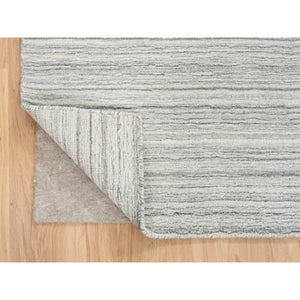 6'x6' Platinum Gray and Cream, Modern Design Thick and Plush, Plain Hand Loomed Undyed Natural Wool, Square Oriental Rug FWR389916