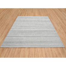 Load image into Gallery viewer, 8&#39;1&quot;x8&#39;1&quot; Platinum Gray and Cream, Plain Hand Loomed Undyed Natural Wool, Modern Design Thick and Plush, Square Oriental Rug FWR389940