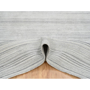 8'1"x8'1" Platinum Gray and Cream, Plain Hand Loomed Undyed Natural Wool, Modern Design Thick and Plush, Square Oriental Rug FWR389940