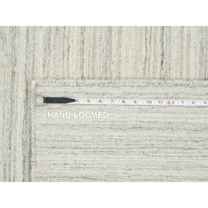 10'x10' Ivory and Cream, Plain Hand Loomed Undyed Natural Wool, Modern Design Thick and Plush, Square Oriental Rug FWR390036