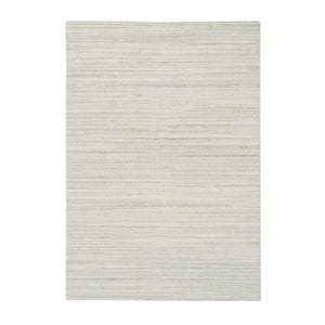 6'1"x9' Ivory and Cream, Modern Design Thick and Plush, Plain Hand Loomed Undyed Natural Wool, Oriental Rug FWR390048