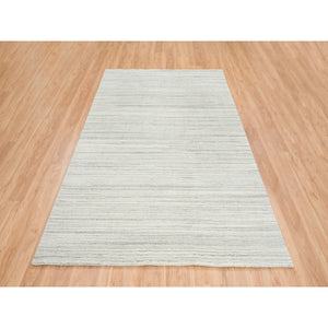 6'1"x9' Ivory and Cream, Modern Design Thick and Plush, Plain Hand Loomed Undyed Natural Wool, Oriental Rug FWR390048
