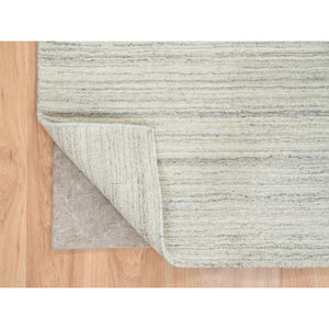 6'1"x9' Ivory and Cream, Modern Design Thick and Plush, Plain Hand Loomed Undyed Natural Wool, Oriental Rug FWR390048
