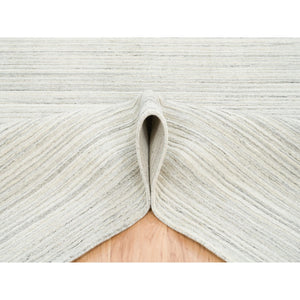6'1"x9' Ivory and Cream, Modern Design Thick and Plush, Plain Hand Loomed Undyed Natural Wool, Oriental Rug FWR390048