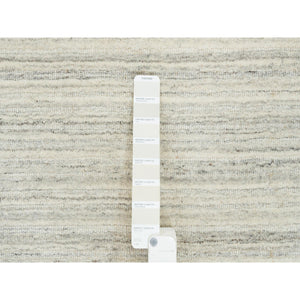 6'1"x9' Ivory and Cream, Modern Design Thick and Plush, Plain Hand Loomed Undyed Natural Wool, Oriental Rug FWR390048