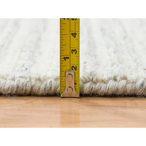 6'1"x9' Ivory and Cream, Modern Design Thick and Plush, Plain Hand Loomed Undyed Natural Wool, Oriental Rug FWR390048