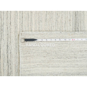 6'1"x9' Ivory and Cream, Modern Design Thick and Plush, Plain Hand Loomed Undyed Natural Wool, Oriental Rug FWR390048