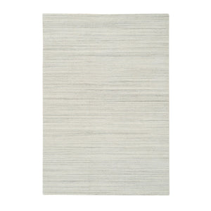 6'1"x9' Ivory and Cream, Modern Design Thick and Plush, Plain Hand Loomed Undyed Natural Wool, Oriental Rug FWR390054