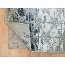 Load image into Gallery viewer, 2&#39;6&quot;x10&#39;1&quot; Gray and Blue, Wool and Silk THE HONEYCOMB Award Winning Design, Hand Knotted, Runner Oriental Rug FWR390108