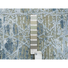 Load image into Gallery viewer, 2&#39;6&quot;x10&#39;1&quot; Gray and Blue, Wool and Silk THE HONEYCOMB Award Winning Design, Hand Knotted, Runner Oriental Rug FWR390108
