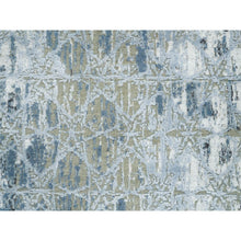 Load image into Gallery viewer, 2&#39;6&quot;x10&#39;1&quot; Gray and Blue, Wool and Silk THE HONEYCOMB Award Winning Design, Hand Knotted, Runner Oriental Rug FWR390108
