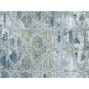 2'6"x10'1" Gray and Blue, Wool and Silk THE HONEYCOMB Award Winning Design, Hand Knotted, Runner Oriental Rug FWR390108
