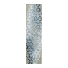 Load image into Gallery viewer, 2&#39;6&quot;x10&#39; Gray and Blue, Hand Knotted Wool and Silk, THE HONEYCOMB Award Winning Design, Runner Oriental Rug FWR390114