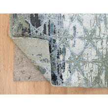Load image into Gallery viewer, 2&#39;6&quot;x10&#39; Gray and Blue, Hand Knotted Wool and Silk, THE HONEYCOMB Award Winning Design, Runner Oriental Rug FWR390114