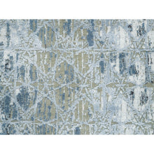 Load image into Gallery viewer, 2&#39;6&quot;x10&#39; Gray and Blue, Hand Knotted Wool and Silk, THE HONEYCOMB Award Winning Design, Runner Oriental Rug FWR390114