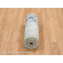Load image into Gallery viewer, 2&#39;6&quot;x10&#39; Gray and Blue, Hand Knotted Wool and Silk, THE HONEYCOMB Award Winning Design, Runner Oriental Rug FWR390114