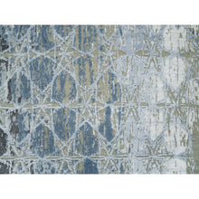 Load image into Gallery viewer, 2&#39;7&quot;x12&#39; Gray and Blue, THE HONEYCOMB Award Winning Design, Hand Knotted Wool and Silk, Runner Oriental Rug FWR390120