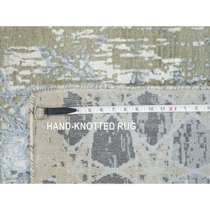 2'7"x12' Gray and Blue, THE HONEYCOMB Award Winning Design, Hand Knotted Wool and Silk, Runner Oriental Rug FWR390120