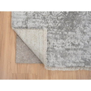 2'7"x20' Gray, Wool and Pure Silk Broken Persian Design, Hand Knotted, XL Runner Oriental Rug FWR390126