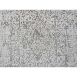 2'7"x20' Gray, Wool and Pure Silk Broken Persian Design, Hand Knotted, XL Runner Oriental Rug FWR390126