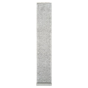 2'7"x17'7" Gray, Hand Knotted Wool and Pure Silk, Broken Persian Design, XL Runner Oriental Rug FWR390132