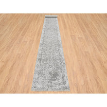 Load image into Gallery viewer, 2&#39;7&quot;x17&#39;7&quot; Gray, Hand Knotted Wool and Pure Silk, Broken Persian Design, XL Runner Oriental Rug FWR390132