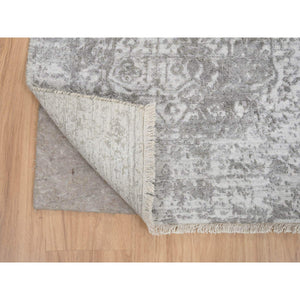 2'7"x17'7" Gray, Hand Knotted Wool and Pure Silk, Broken Persian Design, XL Runner Oriental Rug FWR390132