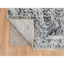 Load image into Gallery viewer, 2&#39;7&quot;x23&#39;9&quot; Silver Gray, Wool and Pure Silk Hand Knotted, Erased Persian Design, XL Runner Oriental Rug FWR390138