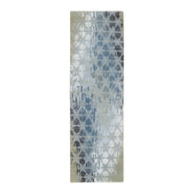 Load image into Gallery viewer, 2&#39;6&quot;x8&#39;3&quot; Gray and Blue, Hand Knotted Wool and Silk, THE HONEYCOMB Award Winning Design, Runner Oriental Rug FWR390162
