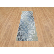 Load image into Gallery viewer, 2&#39;6&quot;x8&#39;3&quot; Gray and Blue, Hand Knotted Wool and Silk, THE HONEYCOMB Award Winning Design, Runner Oriental Rug FWR390162