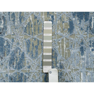 2'6"x8'3" Gray and Blue, Hand Knotted Wool and Silk, THE HONEYCOMB Award Winning Design, Runner Oriental Rug FWR390162