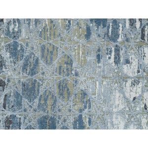 2'6"x8'3" Gray and Blue, Hand Knotted Wool and Silk, THE HONEYCOMB Award Winning Design, Runner Oriental Rug FWR390162