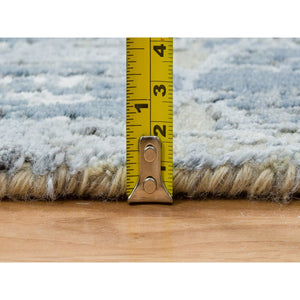 2'6"x8'3" Gray and Blue, Hand Knotted Wool and Silk, THE HONEYCOMB Award Winning Design, Runner Oriental Rug FWR390162
