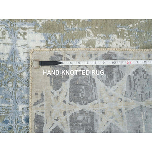 2'6"x8'3" Gray and Blue, Hand Knotted Wool and Silk, THE HONEYCOMB Award Winning Design, Runner Oriental Rug FWR390162