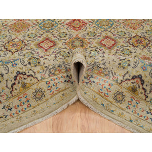 8'2"x10'2" Beige, THE SUNSET ROSETTES, Hand Knotted Wool And Pure Silk, Oriental Rug FWR390174