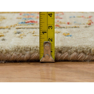 8'2"x10'2" Beige, THE SUNSET ROSETTES, Hand Knotted Wool And Pure Silk, Oriental Rug FWR390174