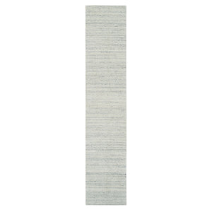 2'5"x12' Beige, Variegated Textured Modern Design, Hand Loomed Natural Wool, Runner Oriental Rug FWR390246