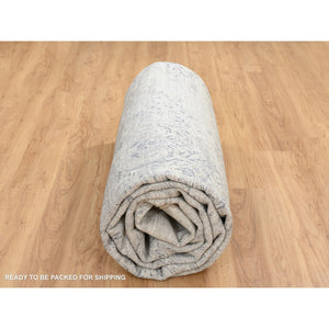 11'9"x15' Ivory, Hand Knotted Damask Design, Tone on Tone Wool and Plant Based Silk, Oversized Oriental Rug FWR390252