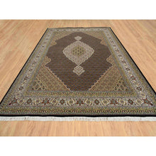 Load image into Gallery viewer, 9&#39;x12&#39;6&quot; Rich Black, Tabriz Mahi with Fish Medallion Design, 175 KPSI, Hand Knotted, Pure Wool Oriental Rug FWR390276